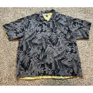 TOMMY BAHAMA XXL 100% Silk Black -Gray Hawaiian Camp Shirt Short Sleeve